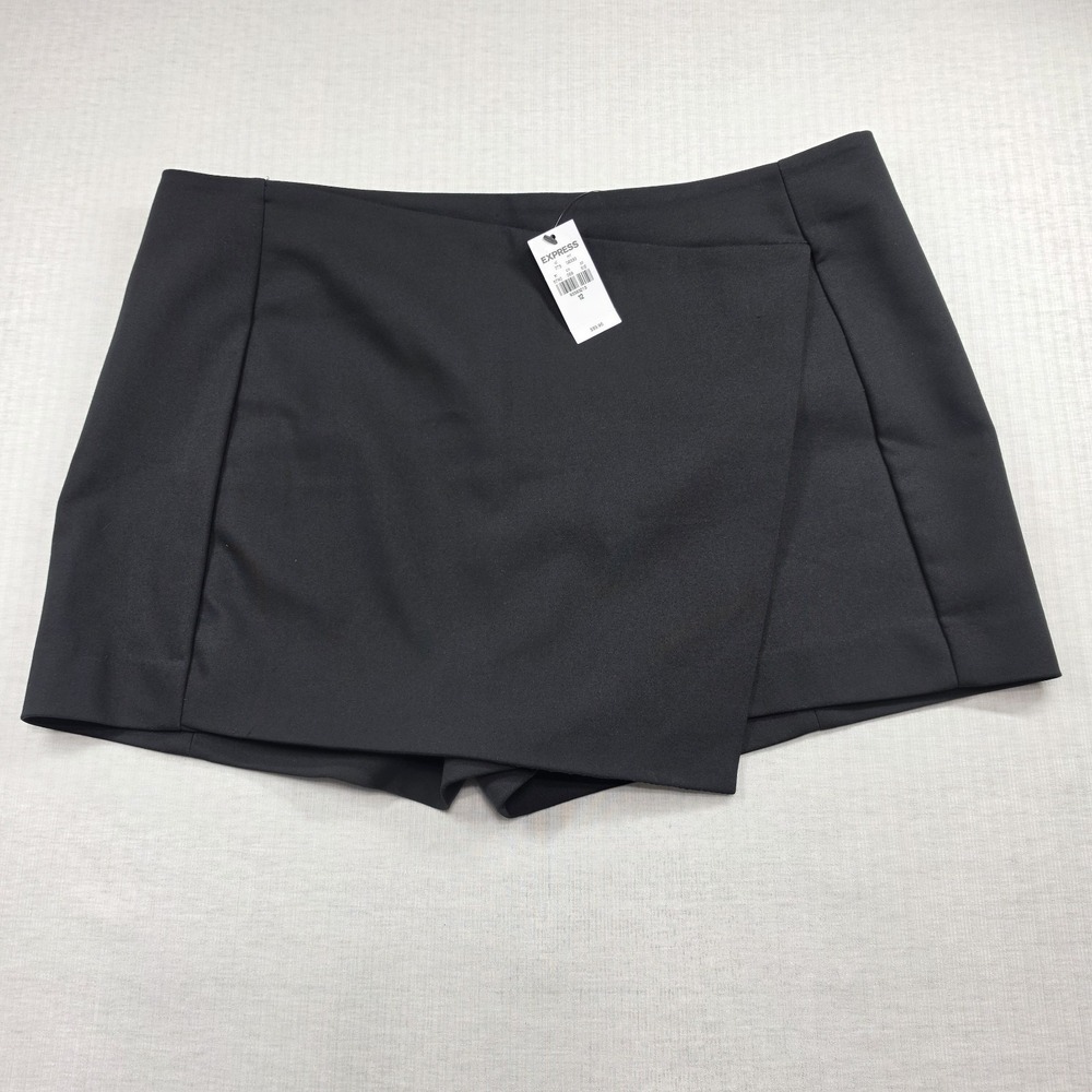 Express Black Cotton Blend Asymmetric Overlay Skort NWT Size 12 Contemporary
